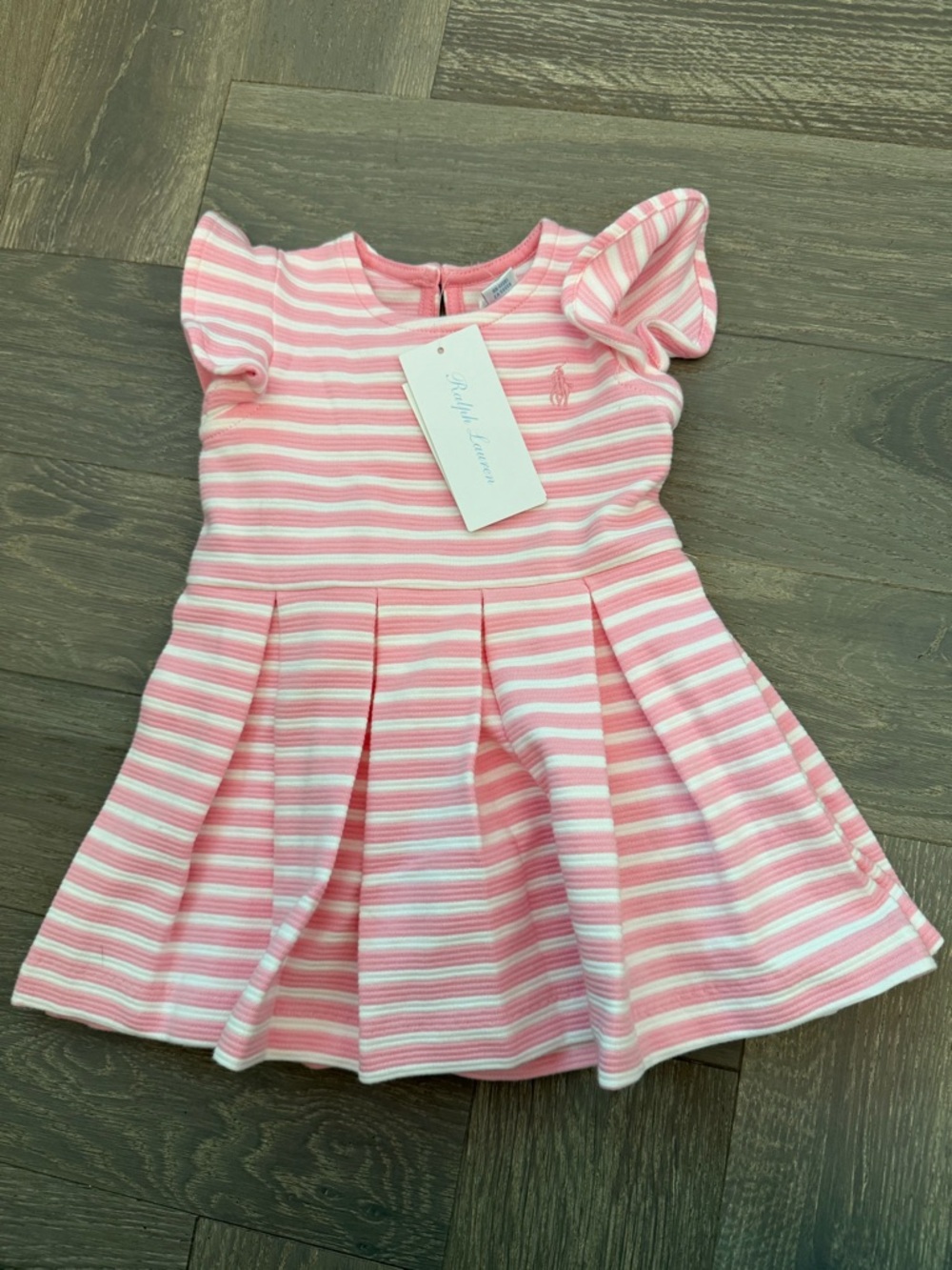 Ralph Lauren Pink & White Striped Flutter-Sleeve Dress
